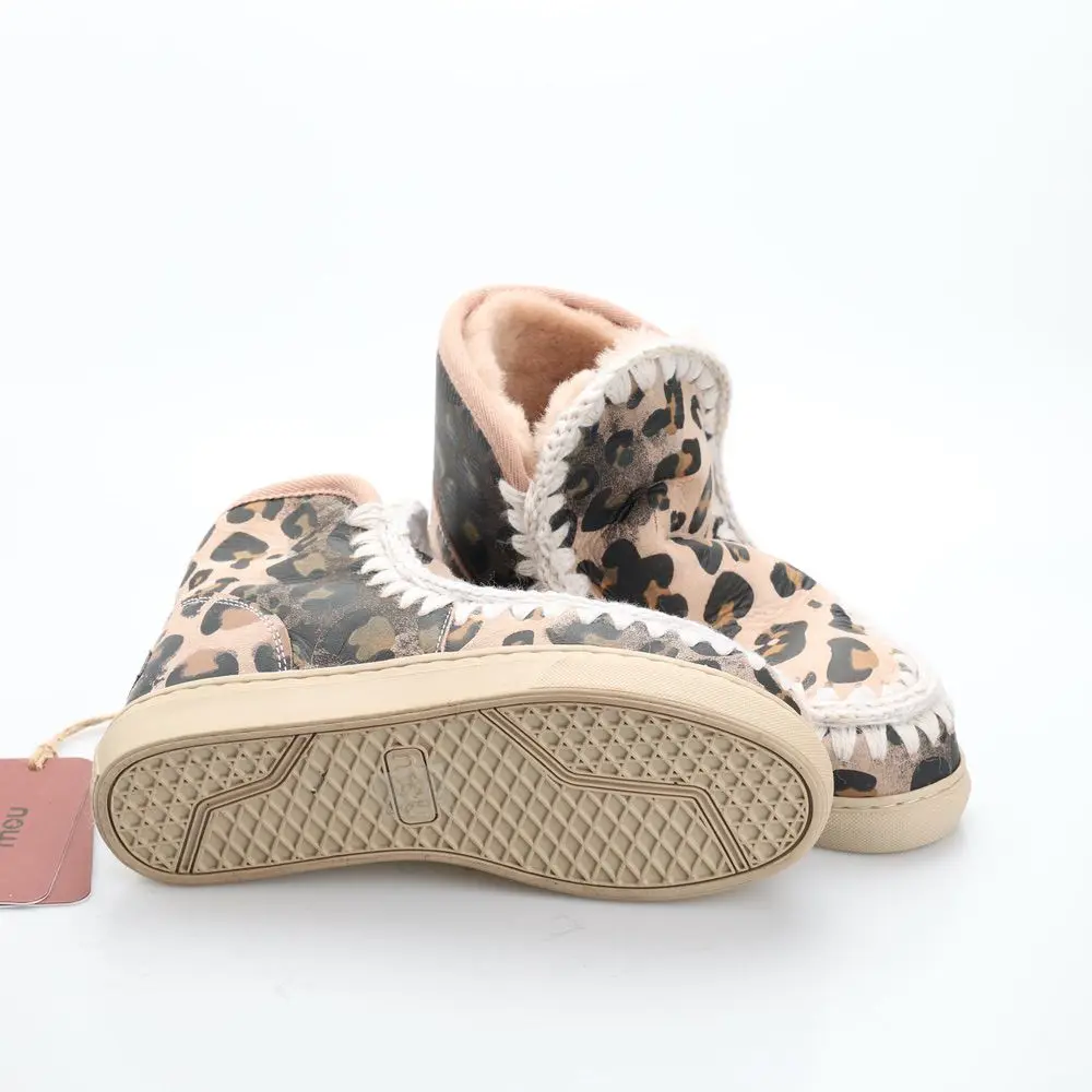 MOU SKIMO-Botas de nieve con estampado de leopardo, calzado interior cálido, piel de oveja integrada - AliExpress