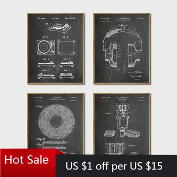 

Dj Equipment Patent Wall Decor Art Prints and Posters Dj Headphones Turntable Microphone Canvas Painting Pictures Room Decor