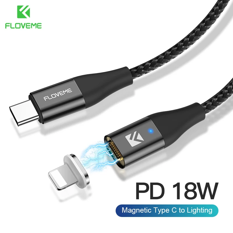 FLOVEME type C кабель для освещения PD 18 Вт Магнитный кабель для быстрой зарядки для iPhone 11 XR XS X 8 iPad USB Дата-кабель type C быстрое зарядное устройство