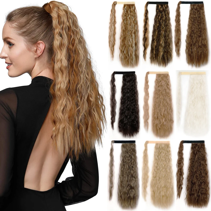 Hairpiece-Wrap Hair-Extensions Fack-Hair Blonde Long-Ponytail Clip Wavy Brown Synthetic