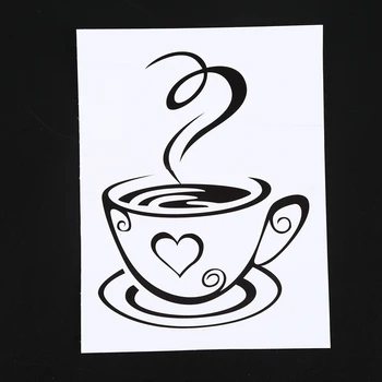 Black Coffee Cups Wall Art Stickers PVC Coffee Sticker Decal Decoration for Kitchen Cafe Restaurant DIY