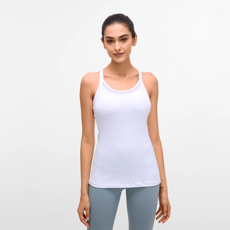 Cena Stałe Strappy joga kamizelka sportowa kobiety kompresji Fitness Athletic Tank topy z z wbudowanymi miseczkami Nylon siłownia koszulki bez rękawów