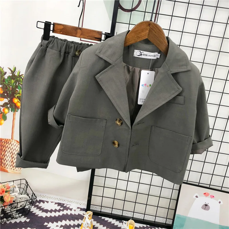 

Boys Girls Summer Formal Blazer Jacket+ Pants 2Pcs Clothing Set Children Performance Party DressGentleman Kid Prom Wedding Suit