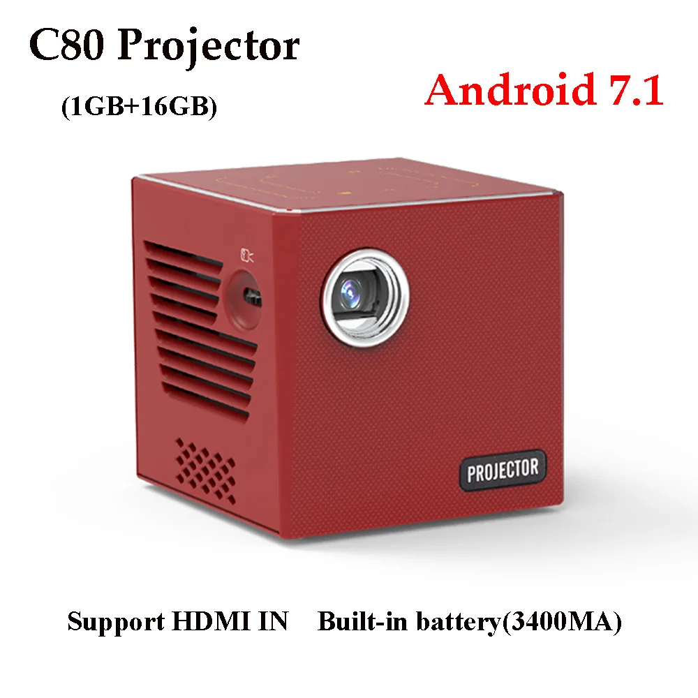 

NEW c80 mini protable projector RK3128 Quad-core 1GB16GB 2.4G+5G Wifi android 7.1 bluetooth HDMI USB home cinema projector
