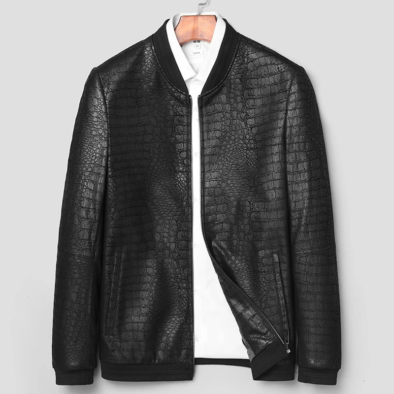 

Clothing leisure time men's leather jacket youth middle-aged male round neck Slim baseball uniform