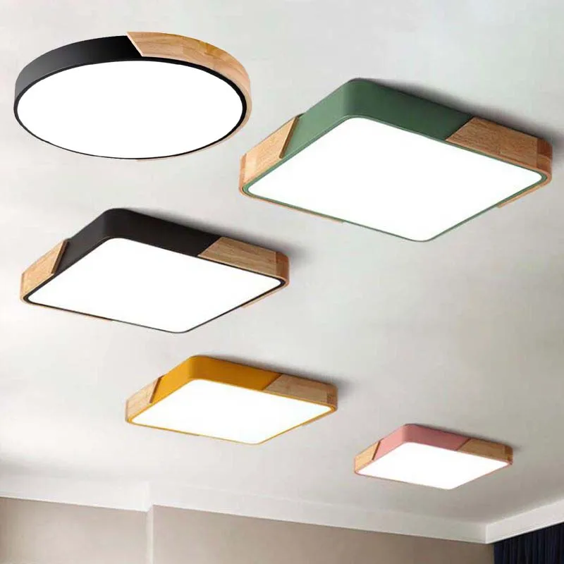 Led Ceiling Light Ceiling Light Modern LED Square Round Wooden Remote Dimmable For Living Room Bedroom