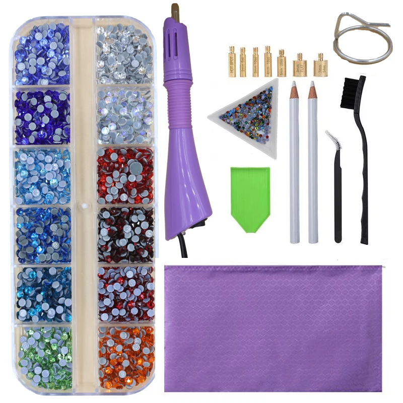 12grids 2400Pcs/box Mix Hot Fix Rhinestones Set/ EU/US PLUG Hotfix Applicator Crystal Glass Rhinestone Iron-on Strass Decoretion 