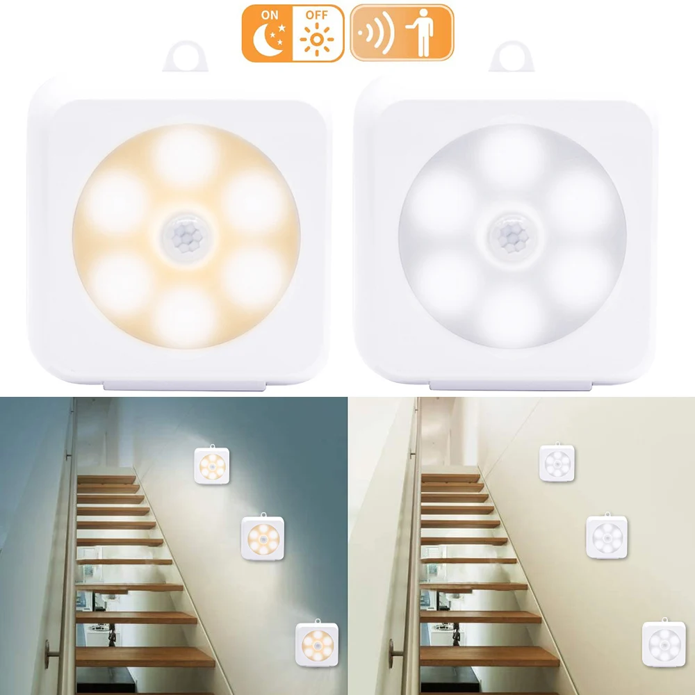 

1/2/3/4/6Pack PIR Motion Sensor Closet Cabinet Light LED Motion Sensor Night Light 3A Battery Operated with Hook Loop Tape New