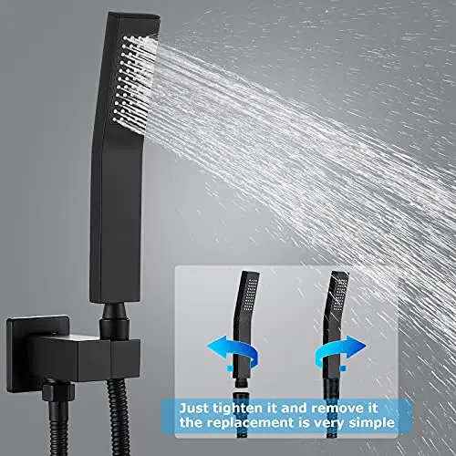 Matte Black Rain Shower System 12 Inch (about 30.4 Cm) Shower Head Combination Set With Handheld Luxury Pressure Rough In