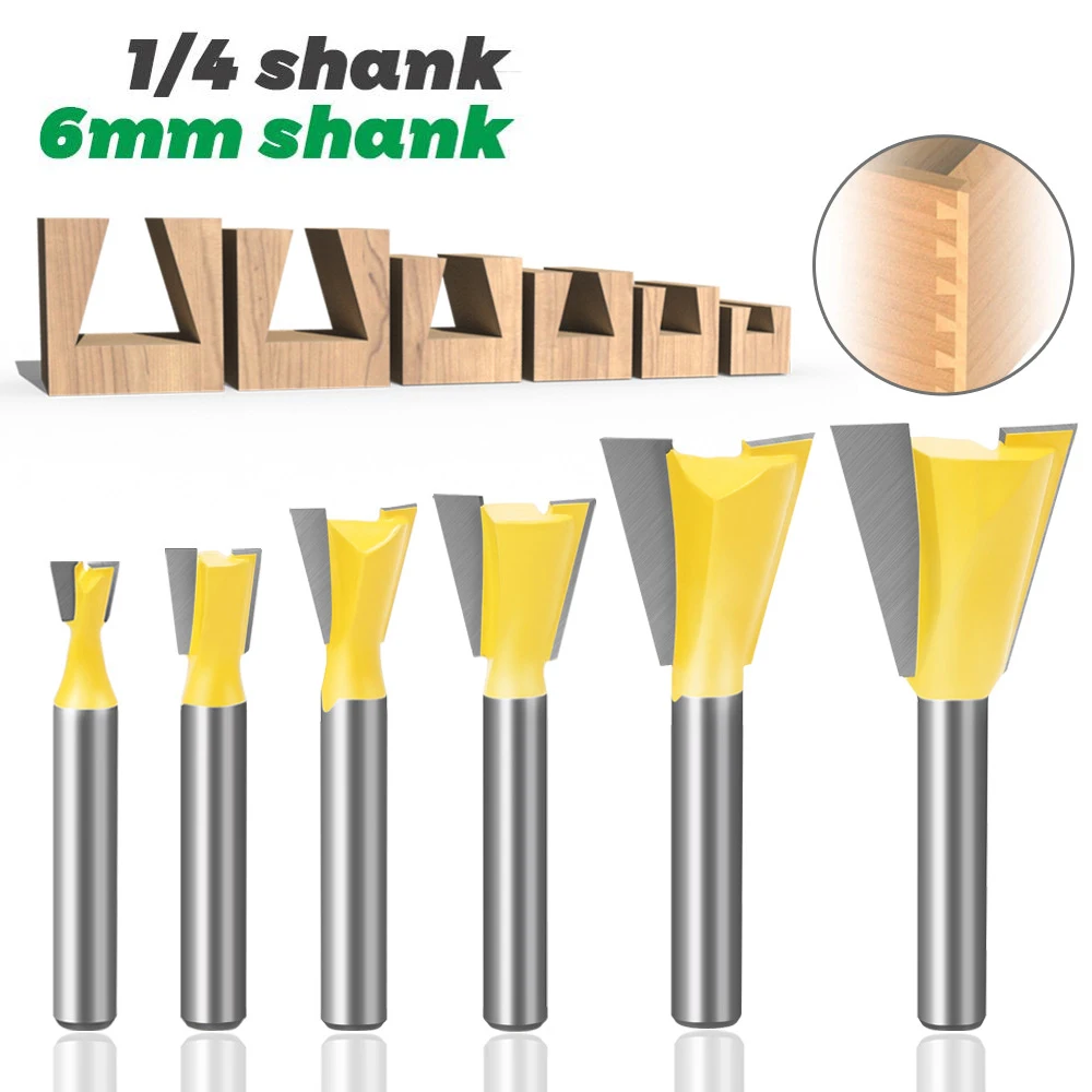 

6mm Shank 1/4 dovertail milling cutters Joint Router Bits Set 14 Degree Woodworking Engraving Bit Milling Cutter for Wood