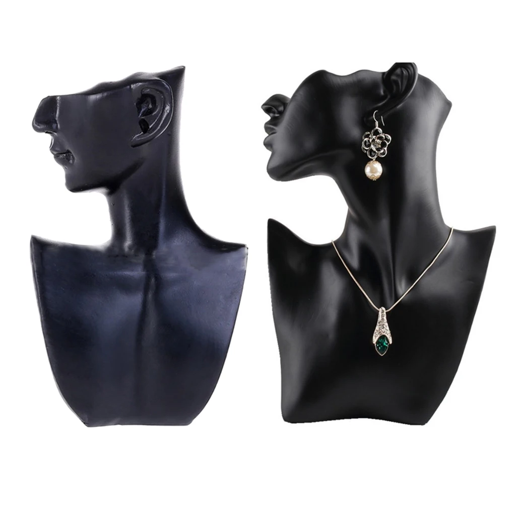 2 Pieces Female Fashion Jewelry Head Mannequin Bust Display, Resin Material, Black
