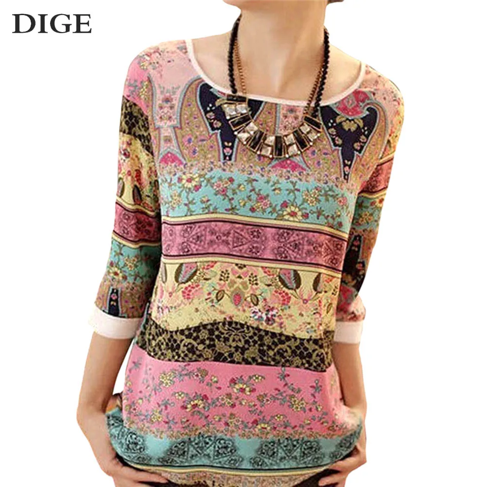 

2019 New Women Chiffon Blouses Summer Print Blouse Shirt Ladies 3/4 Sleeve Casual O-Neck Tops Female Blouse Blusas Camisas Mujer