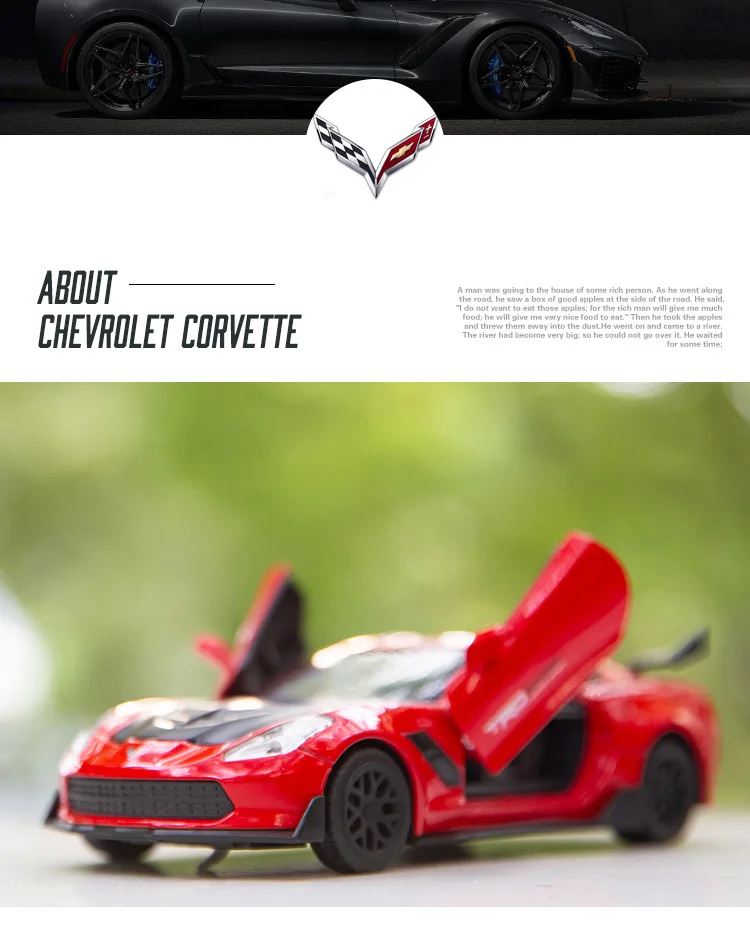 1:32 high simulation Corvette alloy pull back car model children's sound and light toy car ornaments for children gifts