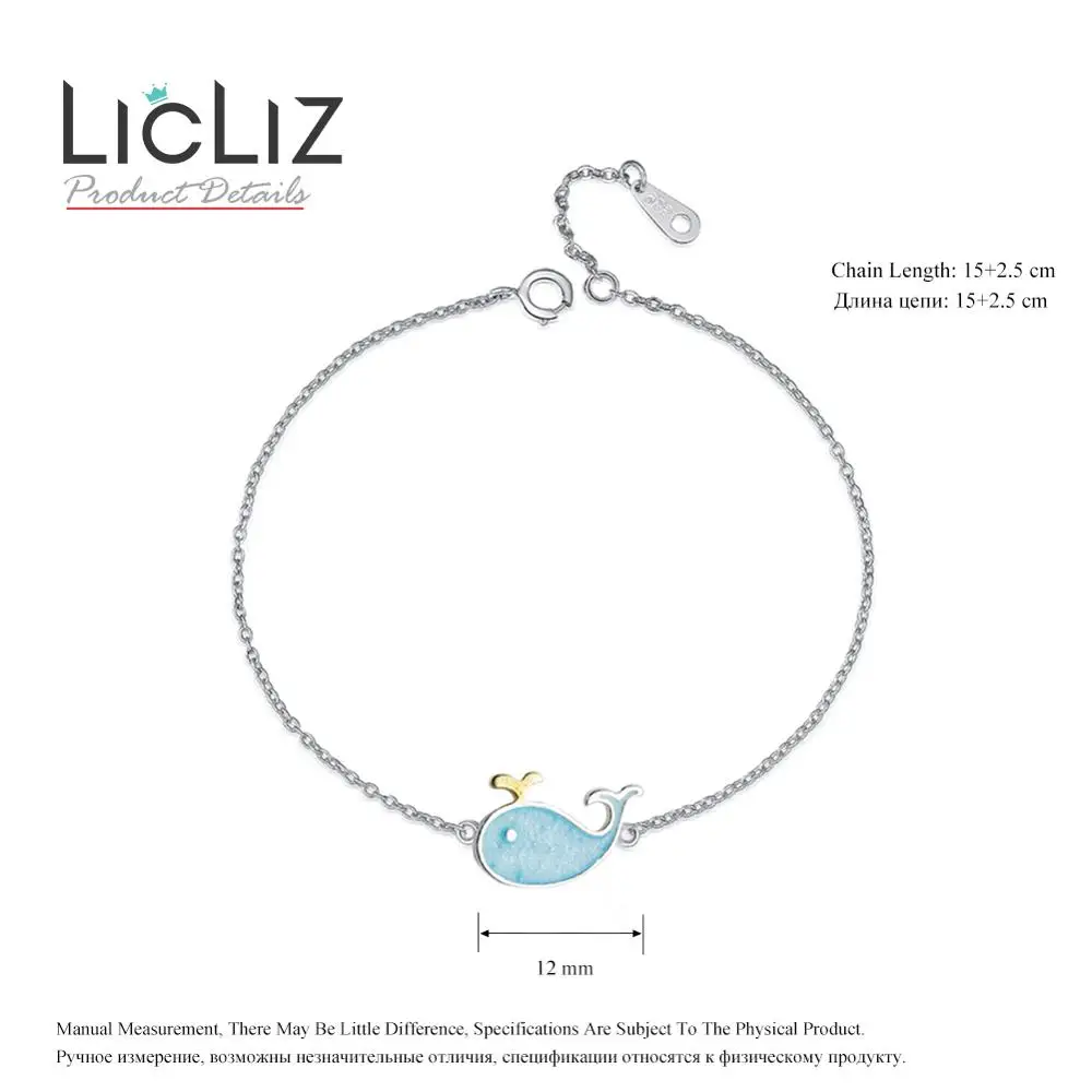 LicLiz, новинка, 925 пробы, серебряный, Кит, дизайн, браслет-цепочка для женщин, регулируемая цепочка, ювелирное изделие, животное, шарм, подарок, LB0130