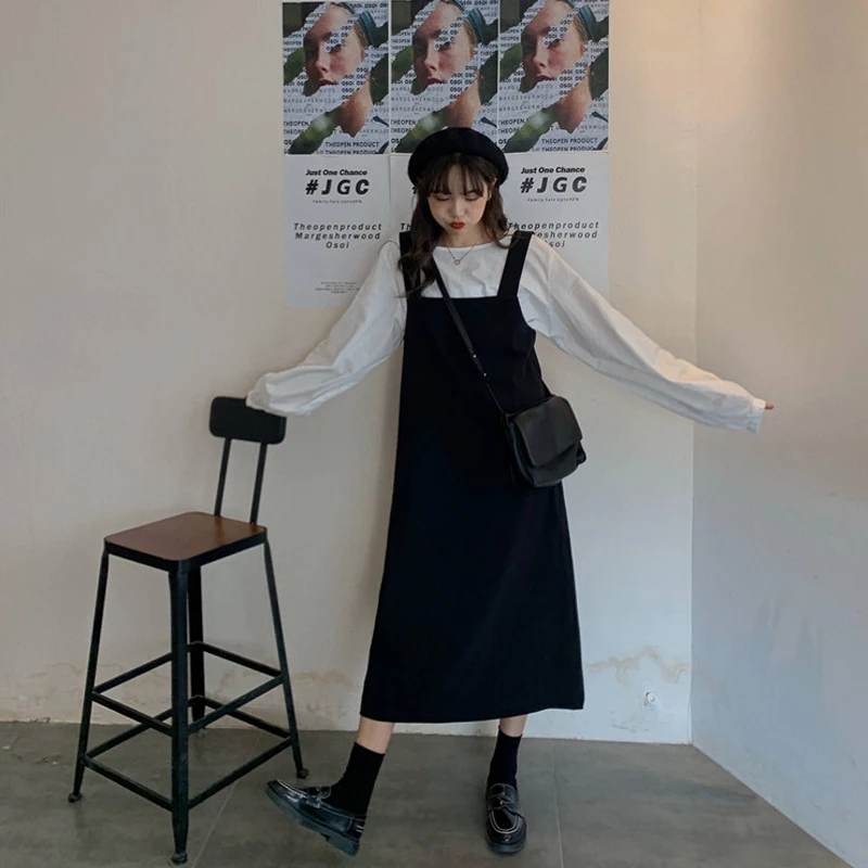 Moda feminina цельное платье на бретелях с вырезом лодочкой до середины икры в стиле преппи, прямые весенне-осенние новые женские платья