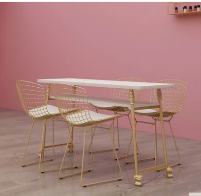 Double deck manicure table single double three manicure table gold shop and chair set