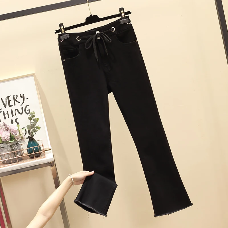 Black 4xl хорошее качество плюс большие размеры джинсовые трусики женские Весна Зима Осень эластичные высокая талия тонкие джинсовые брюки женские K0165 - Цвет: Black