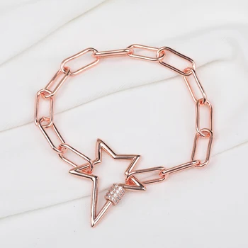 

3Pcs CZ Micro Paved Five Point Stars Lock Clasps Charms Bracelet Zirconia Carabiner Retention Chains Bracelet Metal Jewelry