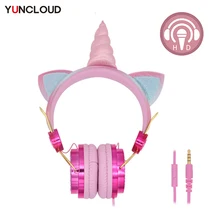 Sevimli Unicorn kablolu mikrofonlu kulaklık kız çocuk çocuk müzik Stereo kulaklık PC telefon kılıfı kulaklık kızı çocuk çocuk hediye