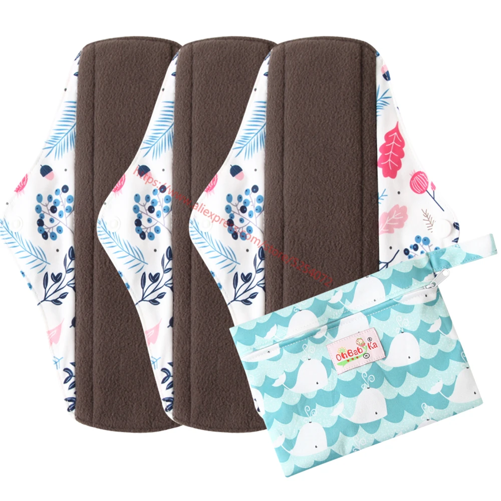 Ohbabyka набор из 3 предметов, женские менструальные прокладки, многоразовые моющиеся прокладки для трусиков, угольный бамбуковый слой, гигиенические прокладки с 1 тканевой влажной сумкой - Color: 6