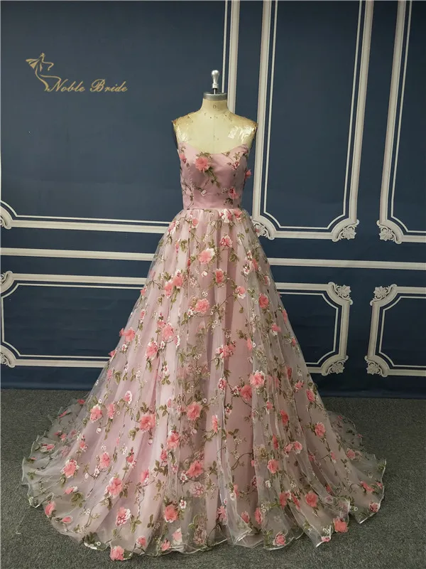 

Sweetheart A Line Printed Floral Blush Pink Long Prom Dresses Real Photos 2019 Robe de mariage Stunning Evening Party Gowns