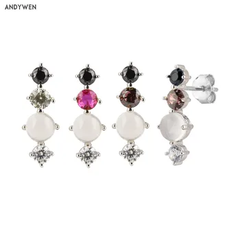 

ANDYWEN 100% 925 Sterling Silver Line Zircon CZ Stud Earring Piercing Women Colorful Rainbow luxuru Crystal Jewels in 2020