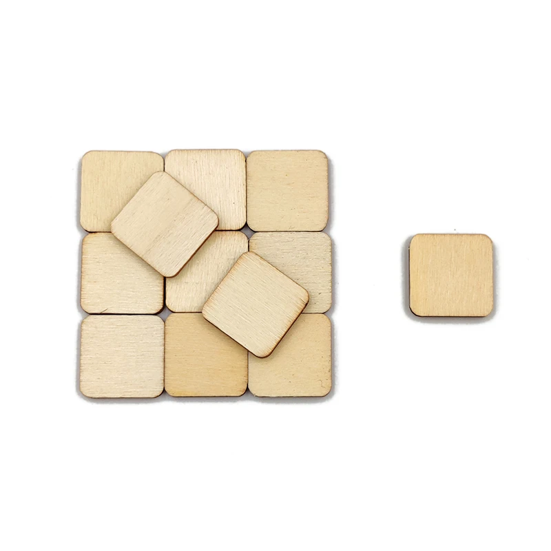 100pcs 10mm Unfinished Natural Wood Pieces Blank Squares Cutout