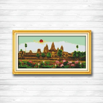 

Angkor Wat lotus famous building scenery dmc 14CT 11CT counted cross stitch Needlework Set Embroidery kits chinese cross stitch