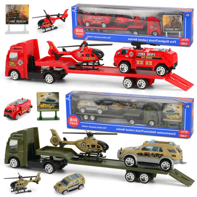 1 64 Mini alloy fire fighting engineering driver pushing inertia sliding model toy suit children s 1