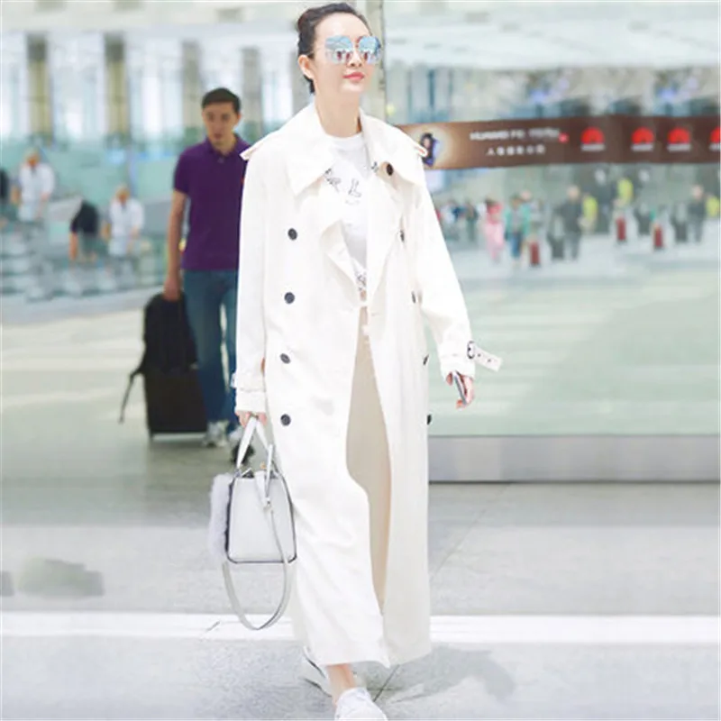 Long White Trench Coat Women's 2020 New Spring Autumn Fashion Double-breasted Slim Long Sleeve Windbreaker Female Outerwear
