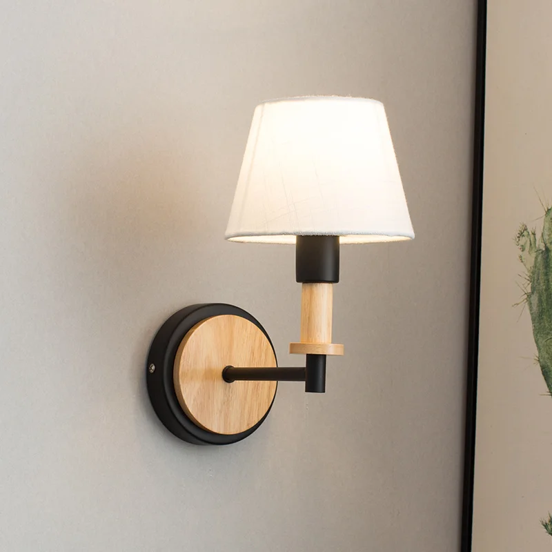 Nordic wood art wall lamp bedside bedroom creative simple modern solid wood aisle led children's room wall lamp LB12067