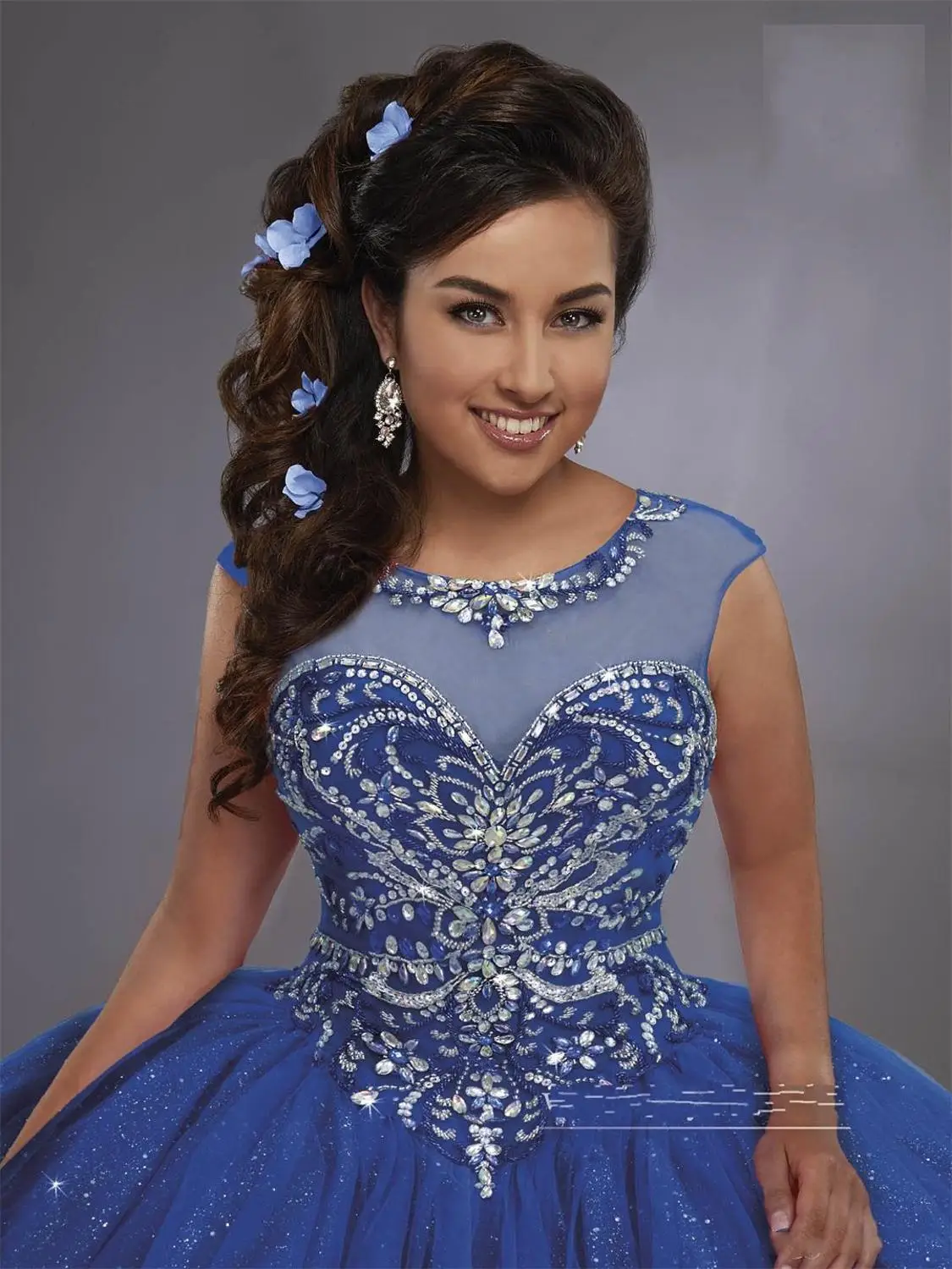 Синий Calypso бальное платье Бальные платья vestidos de quinseanera Роскошные Кристаллы сладкий 15 платье пышные вечерние платья - Цвет: Синий