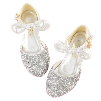 

Children's Shoes Girls Princess Patent sequins Leather Shoes Low Heel Party Wedding Kid Sandals Butterfly School Shoes For Girls