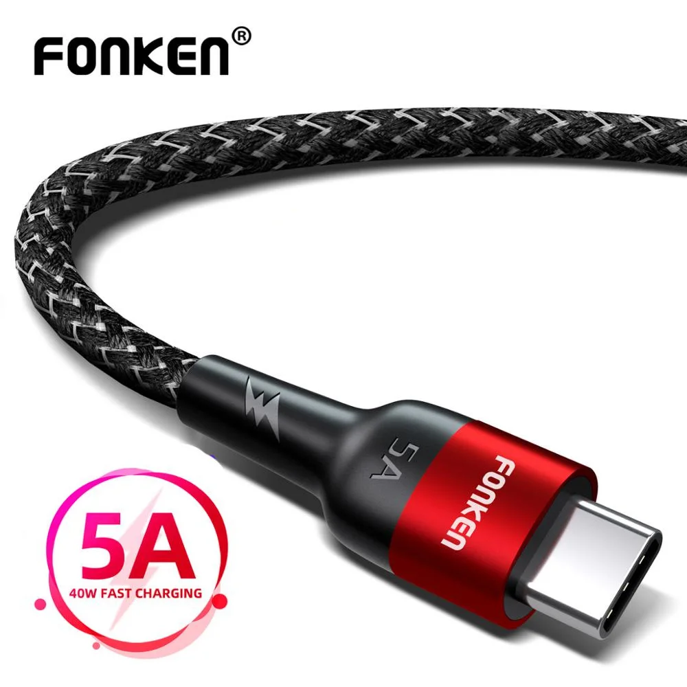 FONKEN 5A usb type-C кабель супер быстрая зарядка USB C кабель SCP QC4.0 QC3.0 быстрое зарядное устройство провод Зарядка для телефона type-C шнур для передачи данных
