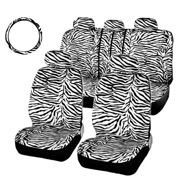 

Car Short Plush White Zebra Seat Covers Set Universal Fit Most Car Seats Steering Wheel Cover Shoulder Pad Car Seat Cover