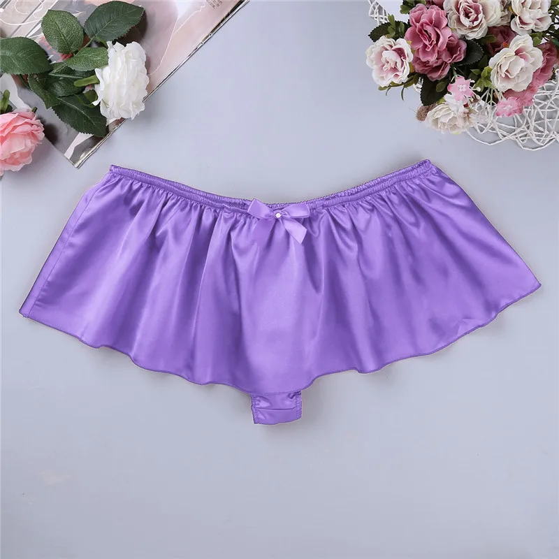 Mens Sissy Lingerie Soft Shiny Satin Sissy Skirted G-string Thong Underwear Male Homme Sexy Panties Sexy Gay Panties Underpants