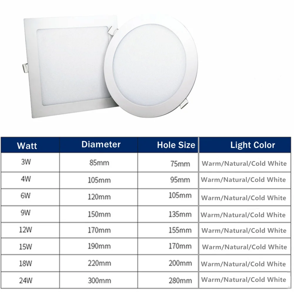  [DBF]Round/Square LED Panel Light Recessed Kitchen Bathroom Ceiling Lamp 85-265V Recessed LED Downl - 32577146048