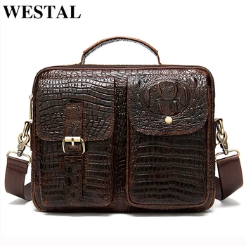 

WESTAL men's shoulder bag genuine leather messenger bag crossbody bag ALLIGATOR designer men's bag for men for ipad hanbag 8114