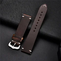 Vintage Genuine Leather Watch Strap - Premium Oil Wax Cowhide Discoloration Design, High-Quality Business Band for 22mm (Dark Brown)