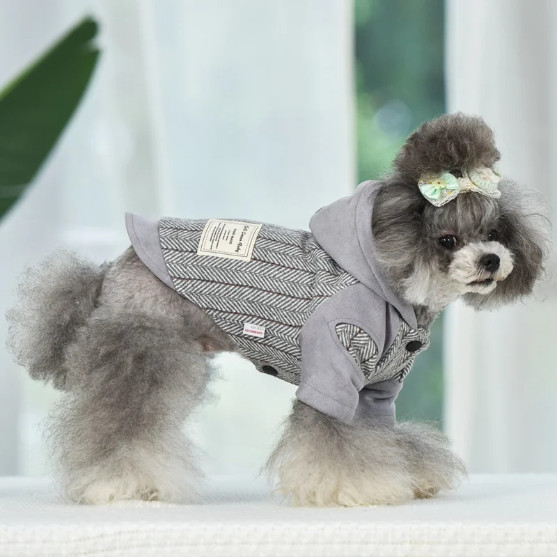 

Pet Dog Cotton Jacket with Hat for Autumn Winter Thick Warm Soft Comfortable Warm Button Design Pet Clothes