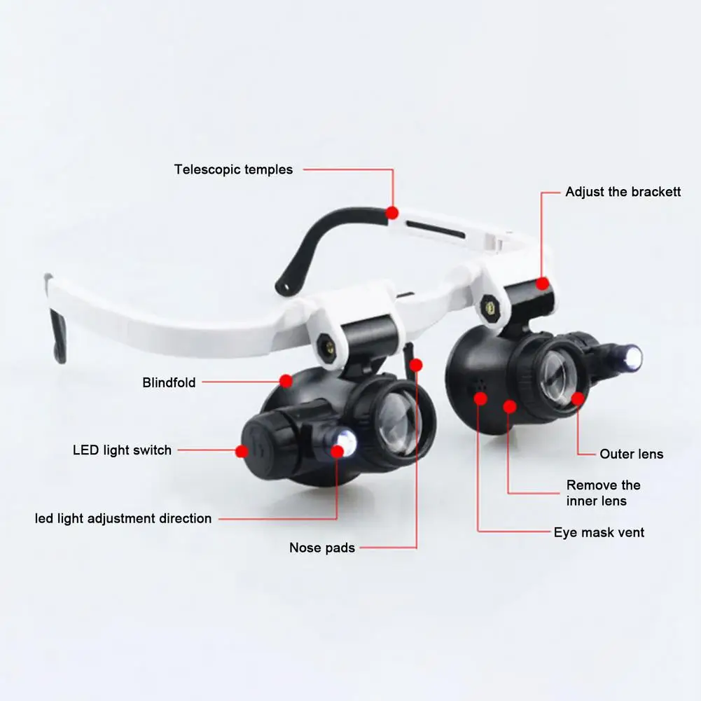 interapid indicator Head-Mounted Illuminating Microscope Headband Repair LED Lamp Light Magnifying Glass With 8x 15x 23x Magnifier Loupe Glasses electromagnetic field meter