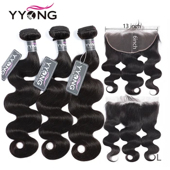 

YYong 13x6 Lace Frontal With Bundles Brazilian Body Wave Bundles With Closure Pre Plucked Ear To Ear Frontal Remy Human Hair