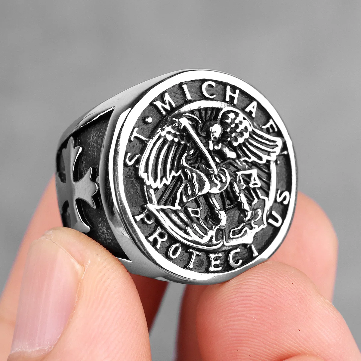 R062A-Silver 316L нержавеющая сталь St-Michael мужские кольца хороший талисман религиозная личность байкерское кольцо для мужчин мальчик модное ювелирное изделие подарок - Цвет основного камня: R062A-Silver