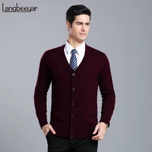 Новинка, модные брендовые мужские свитера, кардиган с v-образным вырезом, облегающие вязаные Джемперы, шерстяная теплая зимняя повседневная одежда для мужчин