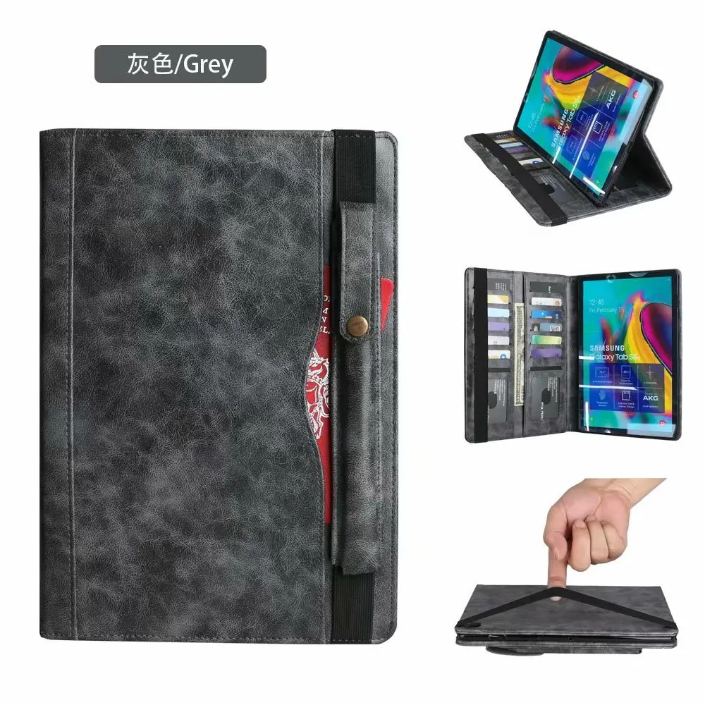 Серый Кожаный чехол для планшета с карандашом для Samsung Galaxy Tab S5e T720 T725 SM-T720 SM-T725 10,5 дюймов Премиум флип-чехол держатель кошелек+ ручка - Цвет: Серый