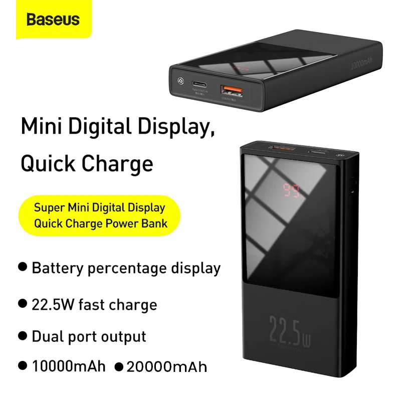 Baseus Mini Power Bank 20000mAh USB C PD QC 3.0 10000mAh Powerbank Portable External Battery Charger For iPhone 12 11 Pro Xiaomi