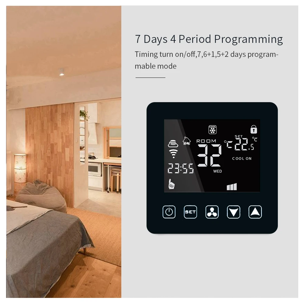

Digital Thermostat WiFi Temperature Controller Air Conditioner Fan Programmable Cooling Heating Temperature Control System