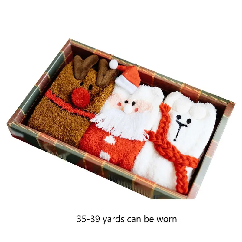 3 пары рождественских теплых носков-тапочек; бархатные Чулочные изделия кораллового цвета в подарочной упаковке