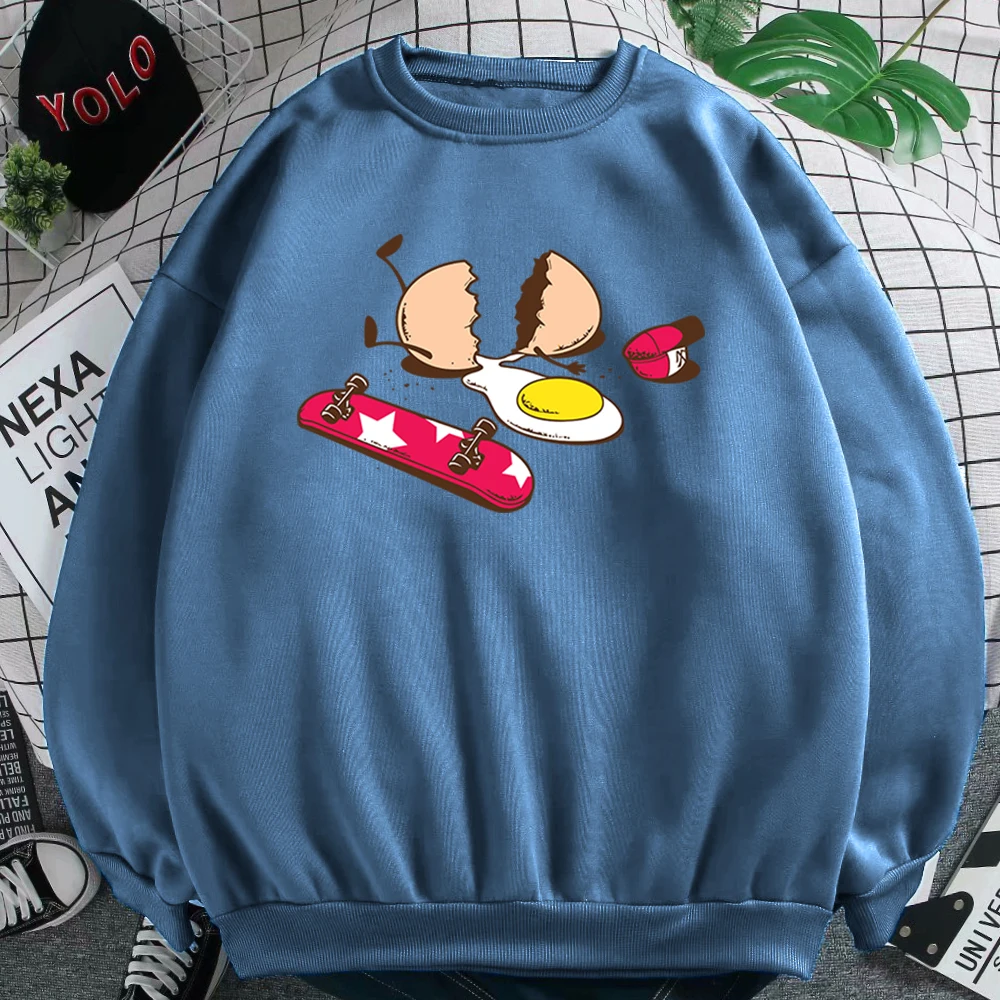 

Funny Broken Egg And Skateboard Print Sweatshirt For Girl Punk Fashion Womens Pullovers Aesthetics Plus Size O-Neck Hoody Female