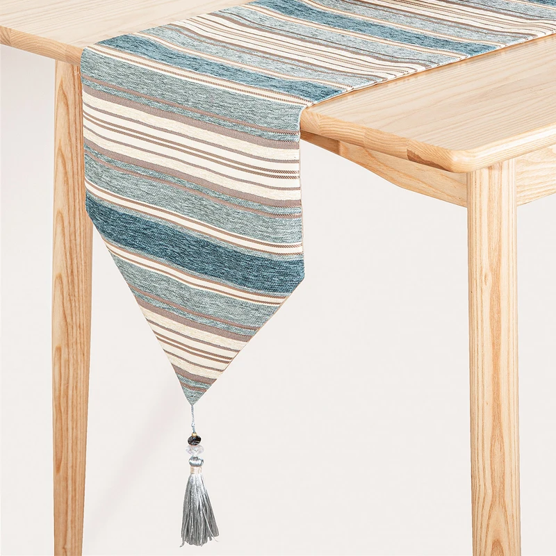 Caminos de mesa de rayas azules con ondas geométricas, decoración para comedor, boda, fiesta